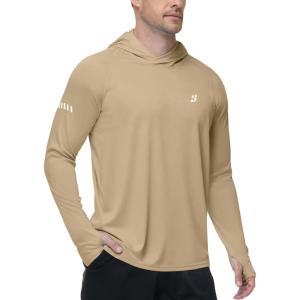 image:imageRoadbox Mens UPF 50 Sun Protection Hoodie UV Long Sleeve Fishing Shirts Outdoor Swim Hiking Running Workout Rash GuardKhaki