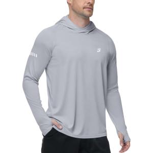 image:imageRoadbox Mens UPF 50 Sun Protection Hoodie UV Long Sleeve Fishing Shirts Outdoor Swim Hiking Running Workout Rash GuardLight Gray