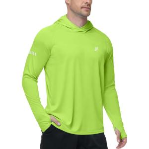 image:imageRoadbox Mens UPF 50 Sun Protection Hoodie UV Long Sleeve Fishing Shirts Outdoor Swim Hiking Running Workout Rash GuardLime Green