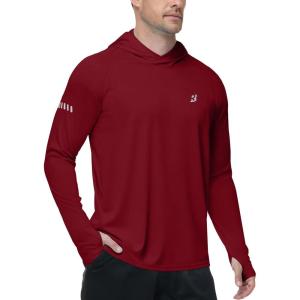 image:imageRoadbox Mens UPF 50 Sun Protection Hoodie UV Long Sleeve Fishing Shirts Outdoor Swim Hiking Running Workout Rash GuardRed