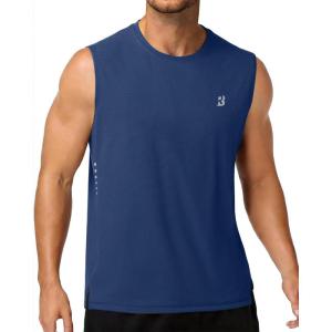 image:imageRoadbox Mens Athletic Sleeveless Shirts Quick Dry Workout Tank Top Lightweight Muscle Shirts for Sports Gym Running SummerNavy Blue