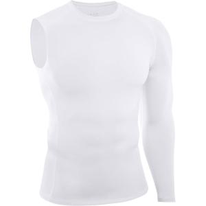 image:imageRoadbox Mens Compression Shirts Long Sleeve Single Arm Workout Top Athletic Base Layer Undershirt for Gym and BasketballWhite Left