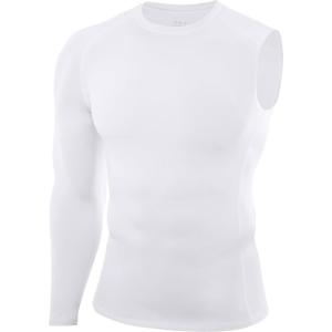 image:imageRoadbox Mens Compression Shirts Long Sleeve Single Arm Workout Top Athletic Base Layer Undershirt for Gym and BasketballWhite Right