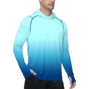 image:imageRoadbox Mens UPF 50 Sun Protection Hoodie UV Long Sleeve Fishing Shirts Lightweight Swim Rash Guard for Outdoor HikingBlue Green Gradient