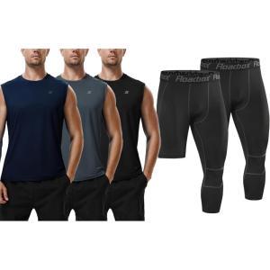 image:imageRoadbox Basketball Sports Set Mens Sleeveless Shirts and 34 One Leg Compression Pants Size XXXL