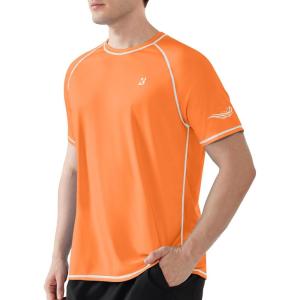 image:imageRoadbox Mens UPF 50 Swim Shirts Short Sleeve UV Sun Protection Rash Guard TShirt Quick Dry Water Surfing Beach TeesBright Orange
