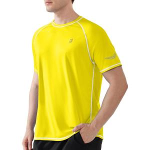 image:imageRoadbox Mens UPF 50 Swim Shirts Short Sleeve UV Sun Protection Rash Guard TShirt Quick Dry Water Surfing Beach TeesGolden Yellow