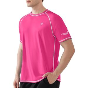 image:imageRoadbox Mens UPF 50 Swim Shirts Short Sleeve UV Sun Protection Rash Guard TShirt Quick Dry Water Surfing Beach TeesHot Pink