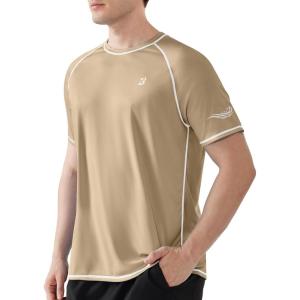 image:imageRoadbox Mens UPF 50 Swim Shirts Short Sleeve UV Sun Protection Rash Guard TShirt Quick Dry Water Surfing Beach TeesKhaki