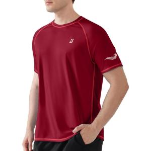 image:imageRoadbox Mens UPF 50 Swim Shirts Short Sleeve UV Sun Protection Rash Guard TShirt Quick Dry Water Surfing Beach TeesTomato Red