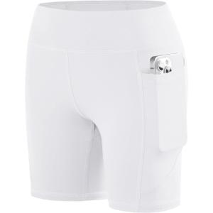 image:imageRoadbox Girls Volleyball Spandex Shorts 5 Youth Bike Athletic Compression Shorts for Gymnastics Dance Yoga with PocketsWhite