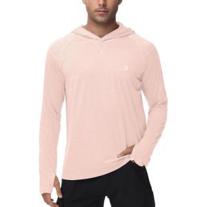 image:imageRoadbox Mens UPF 50 Fishing Shirts Long Sleeve UV Sun Hoodie Hiking Running Swim Athletic Workout ShirtA02light Salmon