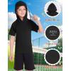 image:imageRoadbox Boys Short Sleeve Hoodie Athletic Quick Dry Hooded T Shirts Lightweight Youth Pullover Sweatshirt for Workout Sport01 Black