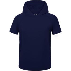 image:imageRoadbox Boys Short Sleeve Hoodie Athletic Quick Dry Hooded T Shirts Lightweight Youth Pullover Sweatshirt for Workout Sport02 Navy Blue