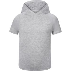 image:imageRoadbox Boys Short Sleeve Hoodie Athletic Quick Dry Hooded T Shirts Lightweight Youth Pullover Sweatshirt for Workout Sport03 Gray