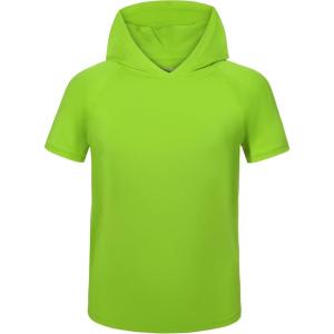 image:imageRoadbox Boys Short Sleeve Hoodie Athletic Quick Dry Hooded T Shirts Lightweight Youth Pullover Sweatshirt for Workout Sport04 Green