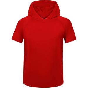 image:imageRoadbox Boys Short Sleeve Hoodie Athletic Quick Dry Hooded T Shirts Lightweight Youth Pullover Sweatshirt for Workout Sport05 Red