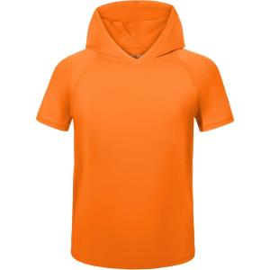 image:imageRoadbox Boys Short Sleeve Hoodie Athletic Quick Dry Hooded T Shirts Lightweight Youth Pullover Sweatshirt for Workout Sport06 Orange
