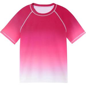 image:imageRoadbox Boys Rash Guard Short Sleeve Swim Shirt UPF 50 Sun Protection Kids Quick Dry Rashguard Water Shirt for Surf Beach04 Rose Red Gradient