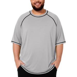 image:imageRoadbox Mens Big and Tall Swim Shirt UPF 50 Short Sleeve Rash Guard UV Sun Protection Quick Dry Water TShirts for BeachHeather Gray