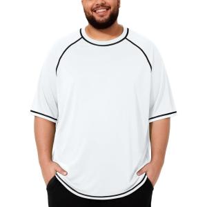 image:imageRoadbox Mens Big and Tall Swim Shirt UPF 50 Short Sleeve Rash Guard UV Sun Protection Quick Dry Water TShirts for BeachWhite