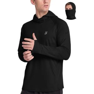 image:imageRoadbox Mens UPF 50 Sun Protection Hoodie Long Sleeve Fishing Shirt with Mask Lightweight UV SPF Hooded for Hiking RunningBlack