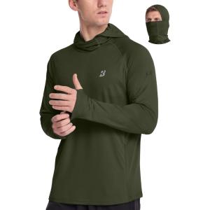 image:imageRoadbox Mens UPF 50 Sun Protection Hoodie Long Sleeve Fishing Shirt with Mask Lightweight UV SPF Hooded for Hiking RunningDark Green