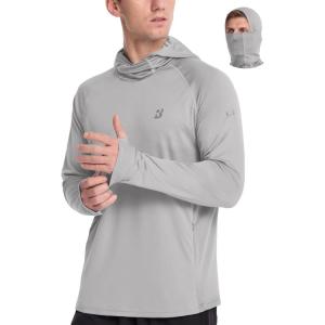 image:imageRoadbox Mens UPF 50 Sun Protection Hoodie Long Sleeve Fishing Shirt with Mask Lightweight UV SPF Hooded for Hiking RunningGrey