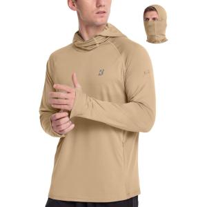 image:imageRoadbox Mens UPF 50 Sun Protection Hoodie Long Sleeve Fishing Shirt with Mask Lightweight UV SPF Hooded for Hiking RunningKhaki