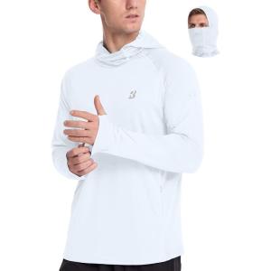 image:imageRoadbox Mens UPF 50 Sun Protection Hoodie Long Sleeve Fishing Shirt with Mask Lightweight UV SPF Hooded for Hiking RunningWhite