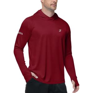 image:imageRoadbox Mens UPF 50 Sun Protection Hoodie UV Long Sleeve Fishing Shirts Lightweight Swim Rash Guard for Outdoor HikingRed