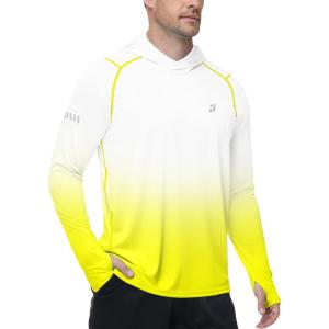 image:imageRoadbox Mens UPF 50 Sun Protection Hoodie UV Long Sleeve Fishing Shirts Lightweight Swim Rash Guard for Outdoor HikingYellow White Gradient