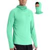 image:imageRoadbox UPF 50 Mens Hooded Fishing Shirts Long Sleeve UV Sun Protection Hoodie Hiking Running Swim Rash Guard with MaskMint Green
