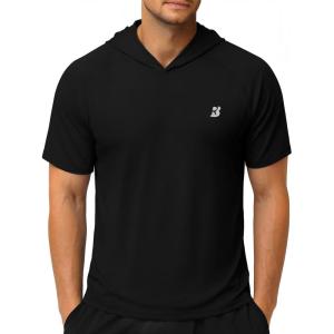 image:imageRoadbox Mens Short Sleeve Hoodie Lightweight Workout Hooded T Shirts UPF 50 Quick Dry Athletic Gym Running SweatshirtBlack