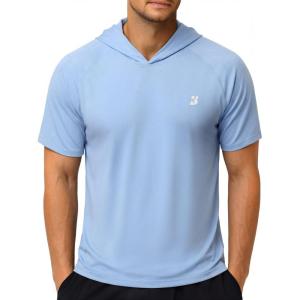 image:imageRoadbox Mens Short Sleeve Hoodie Lightweight Workout Hooded T Shirts UPF 50 Quick Dry Athletic Gym Running SweatshirtClacier Blue