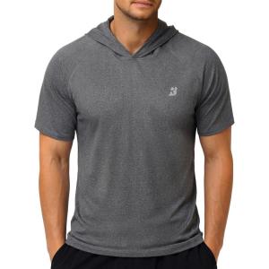 image:imageRoadbox Mens Short Sleeve Hoodie Lightweight Workout Hooded T Shirts UPF 50 Quick Dry Athletic Gym Running SweatshirtDark Grey