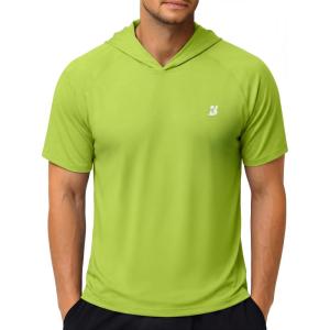 image:imageRoadbox Mens Short Sleeve Hoodie Lightweight Workout Hooded T Shirts UPF 50 Quick Dry Athletic Gym Running SweatshirtLime Green