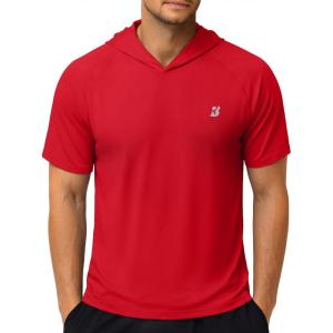 image:imageRoadbox Mens Short Sleeve Hoodie Lightweight Workout Hooded T Shirts UPF 50 Quick Dry Athletic Gym Running SweatshirtToamto Red