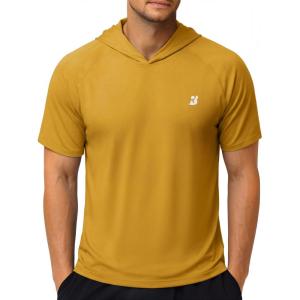 image:imageRoadbox Mens Short Sleeve Hoodie Lightweight Workout Hooded T Shirts UPF 50 Quick Dry Athletic Gym Running SweatshirtTurmeric