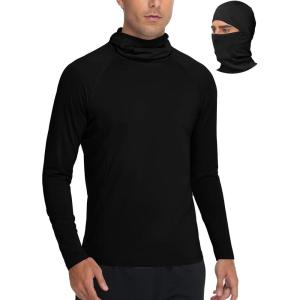 image:imageRoadbox Mens UPF 50 Sun Shirt Long Sleeve Fishing Hoodie UV Protection Hooded Rash Guard with Mask for Hiking RunningBlack