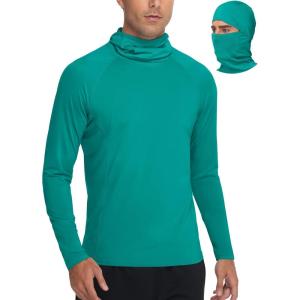 image:imageRoadbox Mens UPF 50 Sun Shirt Long Sleeve Fishing Hoodie UV Protection Hooded Rash Guard with Mask for Hiking RunningOcean Teal