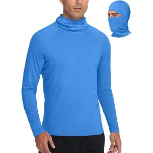 image:imageRoadbox Mens UPF 50 Sun Shirt Long Sleeve Fishing Hoodie UV Protection Hooded Rash Guard with Mask for Hiking RunningSky Blue