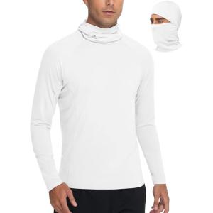 image:imageRoadbox Mens UPF 50 Sun Shirt Long Sleeve Fishing Hoodie UV Protection Hooded Rash Guard with Mask for Hiking RunningWhite