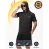 image:imageRoadbox Mens Short Sleeve Workout Gym Hoodies Lightweight Quick Dry Athletic T Shirts Sun Protection Hooded SweatshirtBlack