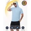image:imageRoadbox Mens Short Sleeve Workout Gym Hoodies Lightweight Quick Dry Athletic T Shirts Sun Protection Hooded SweatshirtGlacier Blue