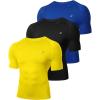 image:imageRoadbox 3 Pack Mens Compression Shirt Short Sleeve Athletic Football Running Base Layer Cool Dry T Shirts for Sports WorkoutBlackRoyal BlueFluorescent Yellow