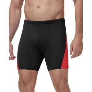 image:imageRoadbox Mens Athletic Swim Jammer Quick Dry Performance Compression UPF 50 Competitive Swimsuit Shorts for Training RacingBlack Combined With Red