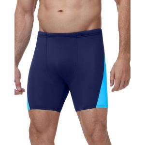 image:imageRoadbox Mens Athletic Swim Jammer Quick Dry Performance Compression UPF 50 Competitive Swimsuit Shorts for Training RacingNavy Blue Combined With Blue
