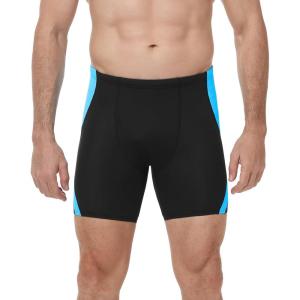 image:imageRoadbox Mens Athletic Swim Jammers Quick Dry Competitive Racing Swimsuit UPF 50 Compression Training Swimming ShortsBlack With Blue