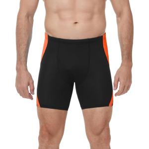 image:imageRoadbox Mens Athletic Swim Jammers Quick Dry Competitive Racing Swimsuit UPF 50 Compression Training Swimming ShortsBlack With Orange